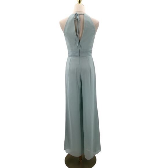 AW BRIDAL SZ 4 S Skylight blue Peggie halter keyhole wide leg jumpsuit NEW B59 - Picture 4 of 11